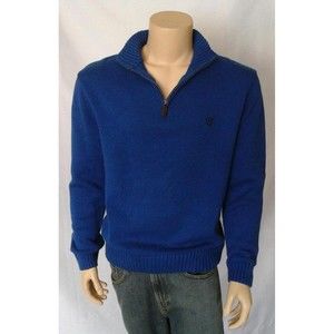 Ralph Lauren CHAPS Heavy Knit Blue 1/4 Zip 100% Cotton Collar/Turtleneck XXL $70